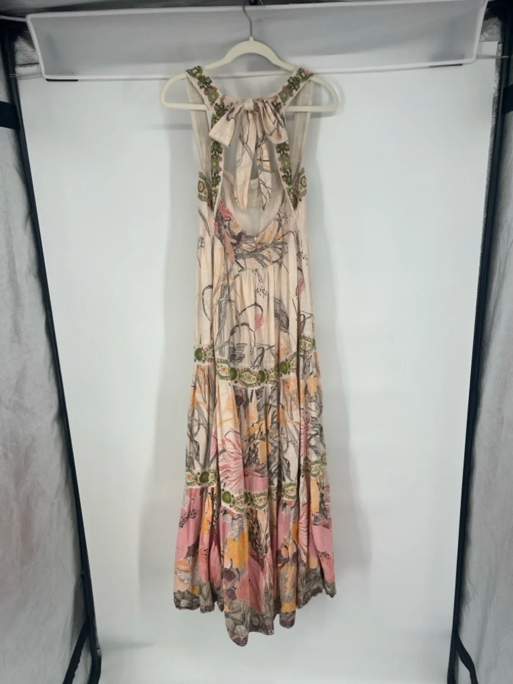 Anthropologie Embroidered Square Neck Tie Back Floral Boho Colorful Maxi Dress M - Picture 11 of 14